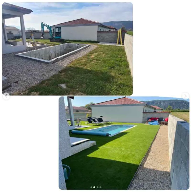 Pose de gazon synthétique et création de massifs décoratifs à Bourg-en-Bresse : un extérieur moderne et sans entretien, Ambérieu-en-Bugey, Slow Concept