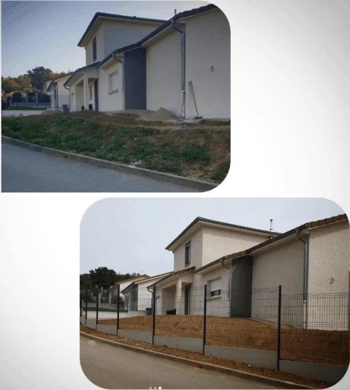 Pose de grillage rigide avec plaque de soubassement dans le jardin d'une maison donnant sur la rue à Ambérieu-en-Bugey, Ambérieu-en-Bugey, Slow Concept