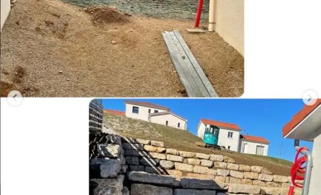 Terrassement de piscine avec enrochement sur trois niveaux à Ambérieu-en-Bugey, Ambérieu-en-Bugey, Slow Concept